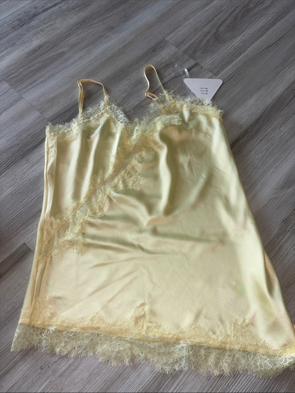 Delicate Lace Trim Satin Slip - Light Yellow